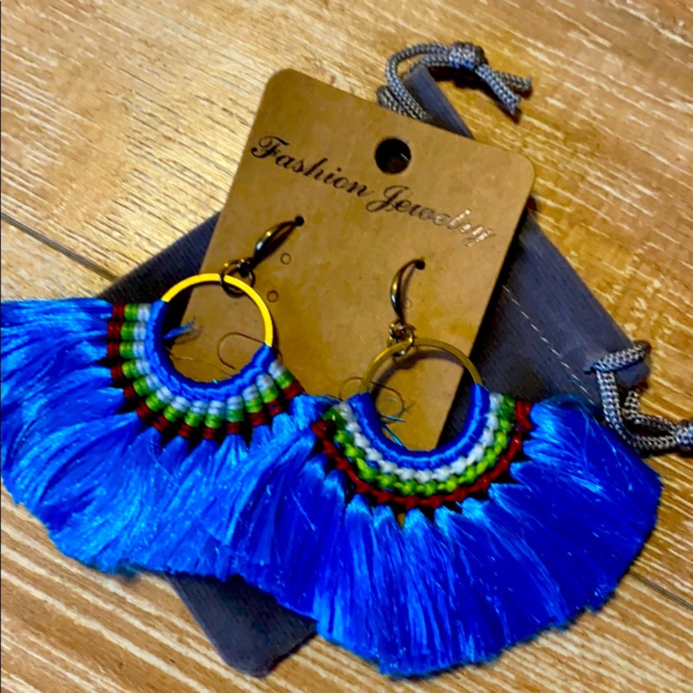 Blue fringe earrings